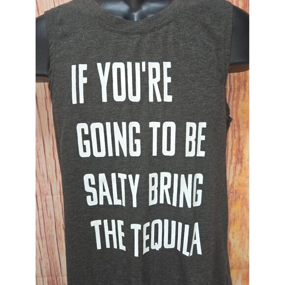 "Salty Bring The Tequila" Womens Charcoal Tank Top - Medium - Picture 4 of 6